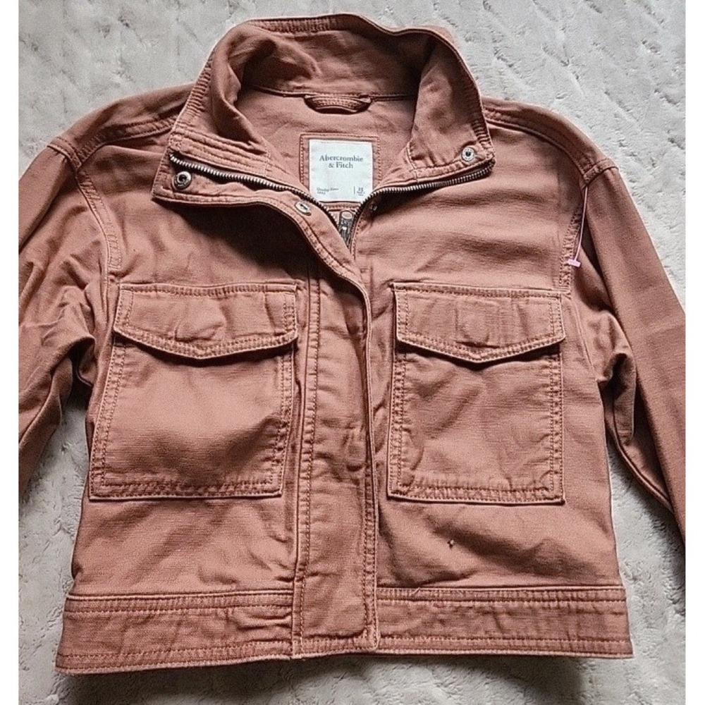 Abercrombie & Fitch Womens XS Terracotta Brown Cropped Utility Jacket Twill